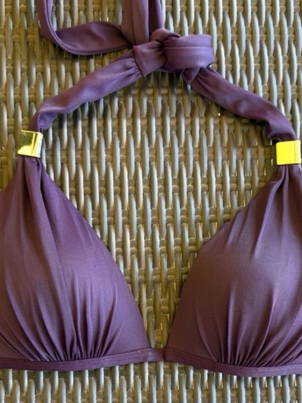 Victoria’s Secret Plum Halter Triangle Bikini Top Size Medium Gold Hardware